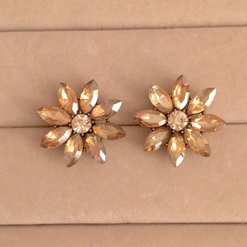 Champagne Gold Crystal Flower Statement Earrings